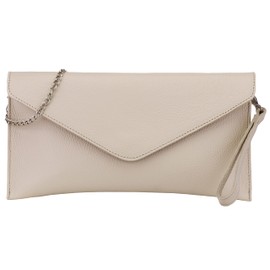 SH Leder Genuine Leather Clutch Shoulder Bag Small Bag Elegant Evening Bag in Grained Cowhide Leather with Carry Chain 31.5 x 16.5 cm Saya G369, beige