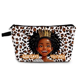 YULUENZE African American Lady Makeup Bag Cute Small Organizer Bag with Zipper Cheetah Pattern God Says You Are Cosmetic Bag Aesthetic Birthday Present for Black Women Sisters Friends