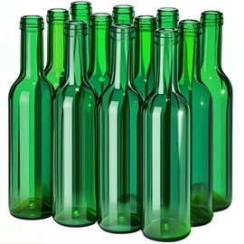 Rtteri 24 Pcs Decorative Colored Wine Bottles 375ml Empty Glass Bottles for Flowers Wedding Decor Centerpiece Christmas Party Favor DIY Crafts (Green)