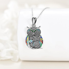 URONE Owl Necklace 925 Silver Owl Pendant Necklace Owl Jewellery Gifts for Women, Sterling Silver, No Gemstone