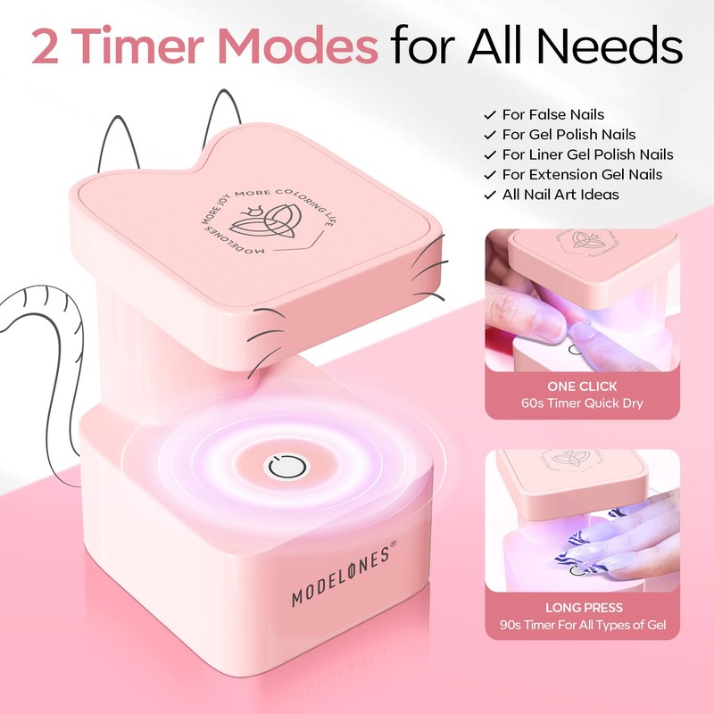 Modelones Mini UV Light for Gel Nails, Small Cure Lamp,