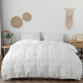 Uthem Tufted Duvet Cover King Size (104x90 inch),3 Pieces - 1 Jacquard Comforter Cover with 2 Pillowcase，Chenille Dots All Season Soft Washed Microfiber Bedding Set with Zipper Closure,White