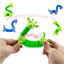 Pop Tubes Fidget Toy Autism Sensory Toys 2 Pcs Animal Party Favors Toys for Girls and Boys,Toddler Toys Stress Relief Toys for 3 years old and above,Easter, Christmas, Birthday Gift