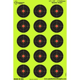 Splatterburst Targets - 12 x18 inch - 3 inch Bullseye Splatter Target - Easily See Your Shots Burst Bright Fluorescent Yellow Upon Impact - Made in The USA (50 Pack)
