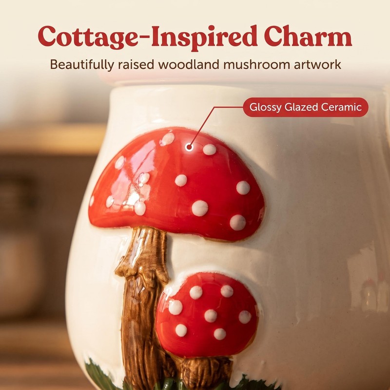 Ceramic Airtight Cookie Jar with Lid Mushroom Candy Canister Relief