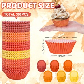 Whaline 300Pcs Fall Cupcake Liners Gradient Orange Autumn Baking Cups Thanksgiving Standard Muffin Cupcake Wrappers for Party Supplies Table Decor