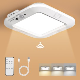ANOTEK Rechargeable Motion Sensor Ceiling Light, No Wiring Battery Operated Ceiling Light with Remote, Wireless Motion Activated Shower Light Battery Powered for Bathroom Pantry Hallway Porch