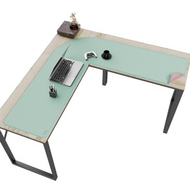 Vyaaa Protector de Escritorio de Cuero en Forma de L, Alfombrilla Grande para Ratón de Escritorio de Esquina, Tapete de Escritorio de Doble Cara para Computadora, Portátil, Oficina u Hogar, 51" x 51