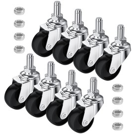 8 PCS Swivel Stem Casters,M8 Black 30mm(1.25 inch) Castor Wheels