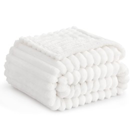 RUIKASI Cuddly Fluffy Blanket White - Fleece Blanket 150 x 200 cm XL as Sofa Blanket Couch Blanket Soft Cuddly Cord Blanket Sofa Couch Blanket Throw Thick Plush Blanket Warm
