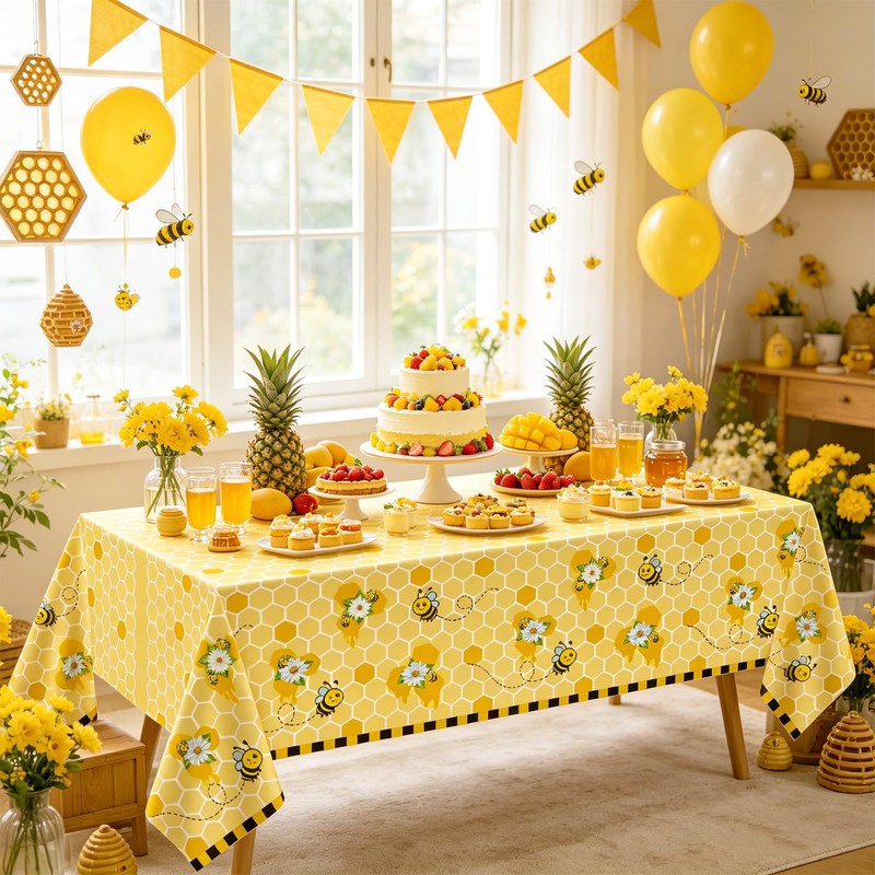 4 Pack Bee Tablecloth Happy Bee Day Table Cover Rectangle
