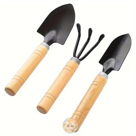 Garden Hand Tools Set, 3-Piece Wooden Handle Mini Tools with Trowel Rake Spade for Container Gardening