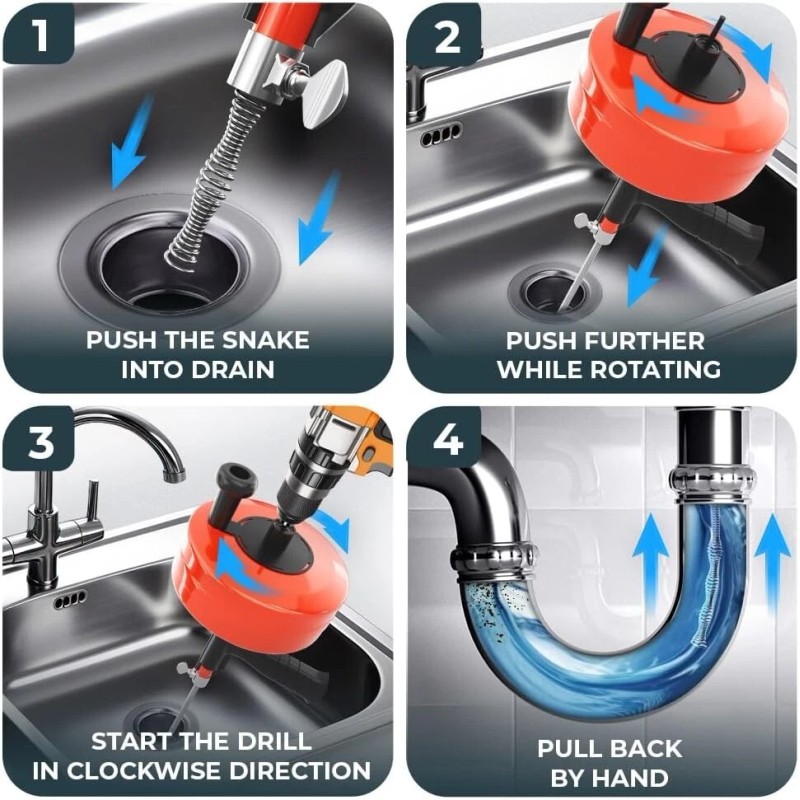 Solid 50 FT Plumbing Snake with Drill Attachment - Eco-Friendly