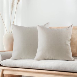 Eastrpupira Set of 2 Decorative Linen Throw Pillow Covers, 24 x 24 Inch Cushion Covers for Couch Chair Sofa Bed Living Room Home Decor Natural Beige