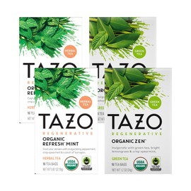 TAZO Tea Bags, Regenerative Organic: Refresh Mint Herbal Tea, & Zen Green Tea 16 CT (2ea) (Variety Pack)