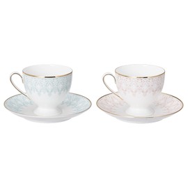 Narumi 97104-20861 Cup & Saucer Set, Aurora, Assorted, Blue & Pink, 7.3 fl oz (210 cc), Set of 2 for Tea & Coffee