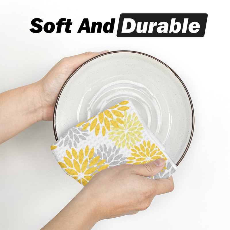Artoid Mode Yellow Dahlia Floral Kitchen Towels Dish Towels, 18x26