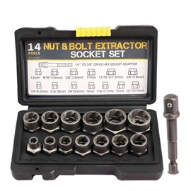 Bolt Extractor Kit,14 Pcs Nut Extractor Socket Set,1/4”-3/8” Drive Drive Rounded Bolt Remover,Bolt Remover Tool Set for Removing Damaged/Dead/Rusted Bolts,Nuts & Screws,with Hex Adapter