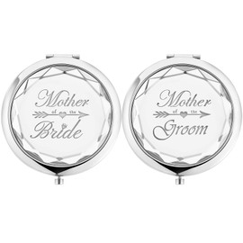 2 unidades, regalo de recuerdo de boda, 1 espejo de maquillaje para madre de la novia, 1 espejo de maquillaje para madre del novio, bolsillo de vidrio compacto, regalo grabado (plata)