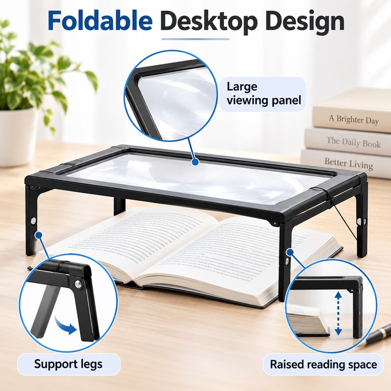 3X Full-Page Magnifier for Reading – Foldable Desktop Design with