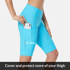 BALEAF Pantalones cortos de ciclismo para mujer, acolchados y largos para bicicleta, cintura alta, compresi n 4D, bolsillos, gel giratorio, UPF50+, 04-atol n azul, XL