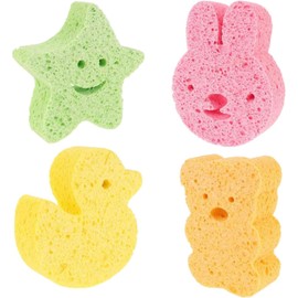 4 Pcs Baby Bath Sponges, Cute Baby Sponges for Bath Newborn Kids, Animal Shapes Natural Kids Bath Sponges for Infants, Gentle on Newborn and Toddler Skin(4 Colours)