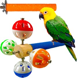 Fejapa Bird Perch Toy with Rotating Balls Natural Parrot Large Bird Stand Perches Toy Wood Rotate Spinning Balls for Cage Parakeet Budgies Parrotlets Lovebird Cockatiels Conure Macaw African Greey