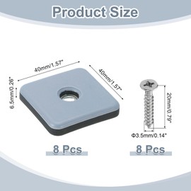 sourcing map 8Pcs Screw on Furniture Sliders, 1.57"(40mm) Square Furniture Glides Sliders, Chair Leg Sliders Floor Protectors Pads, Furniture Pads with Screws for Chairs, Cabinets, Light Blue