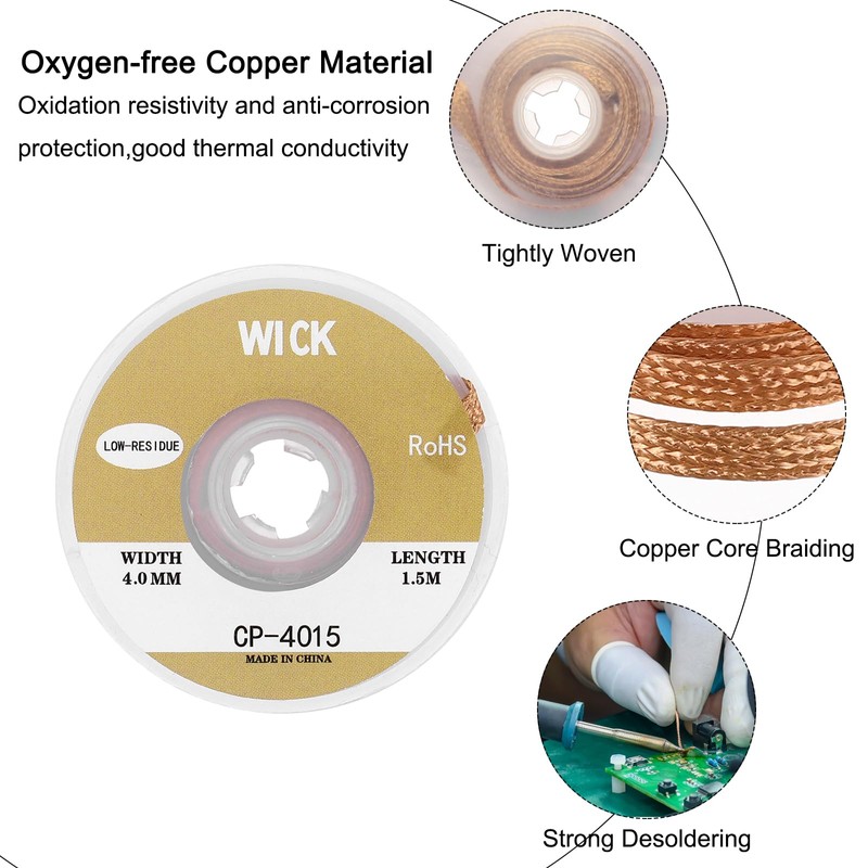 sourcing map Solder Wick Braid No-Clean Desoldering Wick Braid 0.16