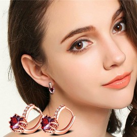 Uloveido Women's Red & Blue Cubic Zirconia Love Heart Lever Back Earrings Solitaire Earrings Rose Gold Plated Fashion Earrings HE515, Cubic Zirconia, Cubic Zirconia