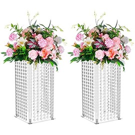 Nuptio Wedding Centerpieces for Tables Vases - 2 Pcs 15.7in Tall Flower Vase Flowers Stand for Party Tables Decorations - Elegant Bulk Weddings Decoration Table Geometric Crystal Centerpiece Stands