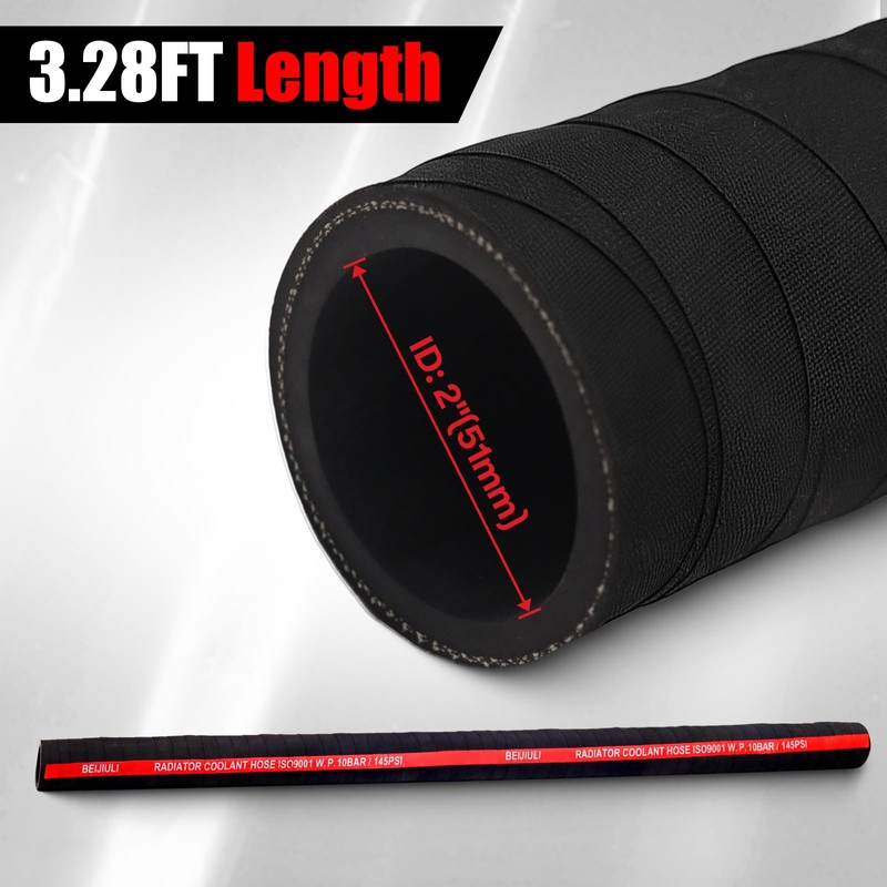 BEIJIULI Flexible Rubber Radiator Coolant Straight Hose 100PSI (2" ID)