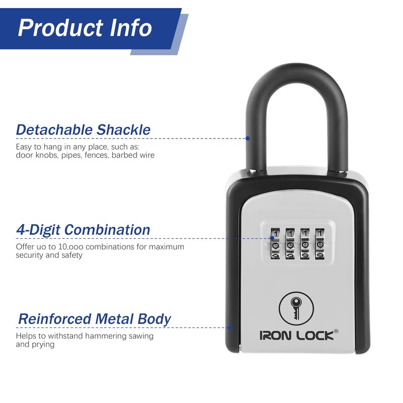 Iron Lock® - Key Lock Box Portable with Removable U-Shackle
