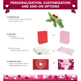 DolliBu I Love You Plush Alligator – Cute Stuffed Animal with Heart Message and Name Personalization for Valentines, Anniversary, Romantic Date, Boyfriend, Girlfriend Gift – 7 Inches