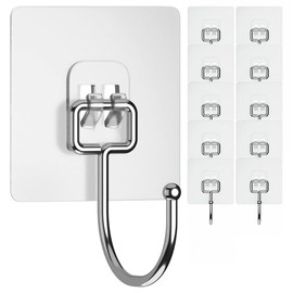 Adhesive Hooks Heavy Duty, 20 Pack Clear Wall Hooks with Rotating Stainless Steel Hook – Waterproof Self-Adhesive Sticky Hangers for Towel, Keys, Utensils, Robe, Kitchen, Bathroom Use – No Drill