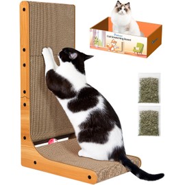 Petslucent Cat Scratcher, 26.8 Inch L Shape Cat Scratching Board with Box, Cat Scratching Cardboard with Ball Toy for Indoor Cats, Large Size
