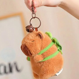 LAEKIY 2pcs Capybara Plush Keychain for Backpack, Cute Kawaii Capybara Animal Stuffed Key Chain for Bag Handbag (Turtle, Strawberry)