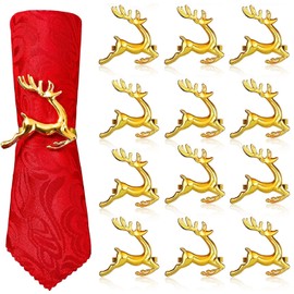 LATERN 12Pcs Christmas Reindeer Napkin Rings, 6CM Gold Deer Napkin Holders Reindeer Napkin Buckle for Christmas Lunch Thanksgiving Party Holiday Wedding Table Decoration