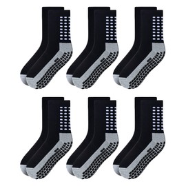 RATIVE Anti Slip Non Skid Slipper Hospital Crew Socks with grips for Adults Men Women (Large, 6 pairs-black)