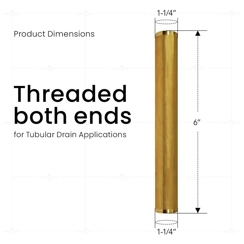 Highcraft 1-1/4” x 6” Threaded Tube 17-Gauge Brass Tube for