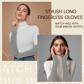 Clothirily Classic Arm Warmers, Fashion Winter Long Fingerless Gloves Knit Mitten Gloves Arm Sleeves for Women with Thumb Hole, Grey