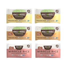 Miracle Noodle Variety Pack (Pack of 6), Angel Hair, Fettuccine, Rice, Plant Based Shirataki Konjac Noodles, 5 Calories, 1g Net Carbs Per Serving, Keto, Gluten-Free