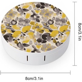 Funda para lentes de contacto de flores amarillas, color gris, portátil, kit de almacenamiento para remojar, bonita solución de lentes de contacto con una solución de pinzas de espejo