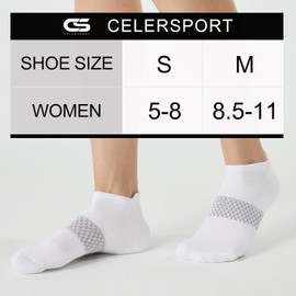 CS CELERSPORT 5 Pairs Women's Ankle Running Socks Cushioned Athletic Sport Socks with Tab, White, Small