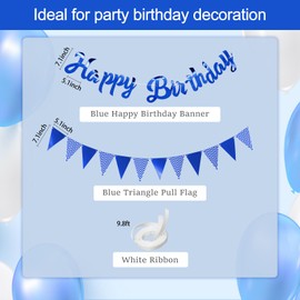 Festicreamy 2PCS Blue Happy Birthday Banner Sign - Happy Birthday Bunting Banner Garland for Women Girls Baby Kids Baby Shower Party Decorations Bunting Flag Birthday Party Supplies
