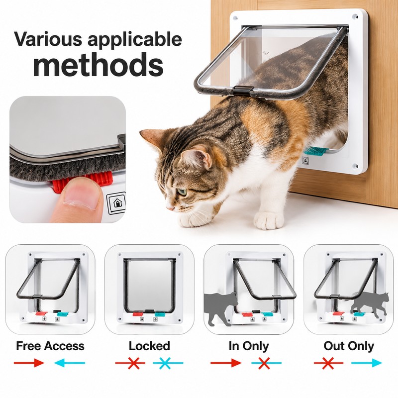 4-Way Locking Cat Door for Indoor & Outdoor Use –
