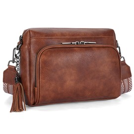 KITEVIUN Crossbody Bags for Women Lightweight Vegan Leather Crossbody Shoulder Bag Phone Purse with Adjustable Guitar Strap BROWN