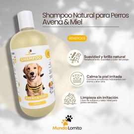 Mundo Lomito Shampoo para Perros Avena y Miel Natural con Extractos de Miel y Avena Cuida la Piel Sensible Realza el Brillo (480 Ml)