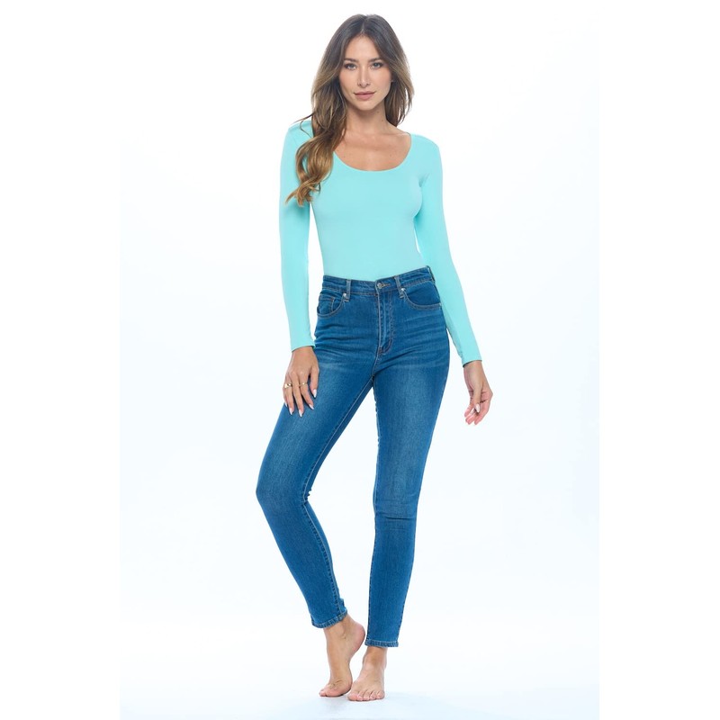 Natural Uniforms Long Sleeve Scoop Neck Body Suit (Aqua, Small)