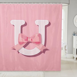 jejeloiu Kawaii Pink Bow Bath Curtain,72"x72",Decor Teen Girl Gifts Initial Letter U Shower Curtain,Waterproof Monogrammed Bathroom Shower Curtain Set Modern Fashion,Kids Bathroom Accessories